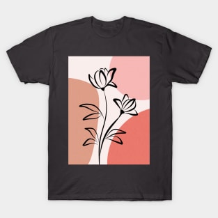 Abstract Botanical Dainty Poppy Line Flower T-Shirt